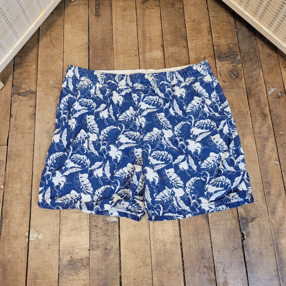 Wave Zone Blue and White Floral Swim Trunks with Tropical Design